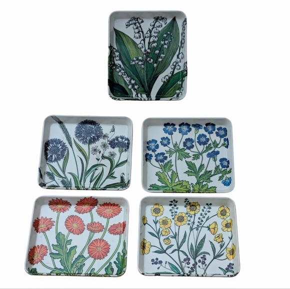 Mebel Made In Italy Vintage 5 Floral Stacking Appetizer Plates Trays Melamine - Picture 1 of 6